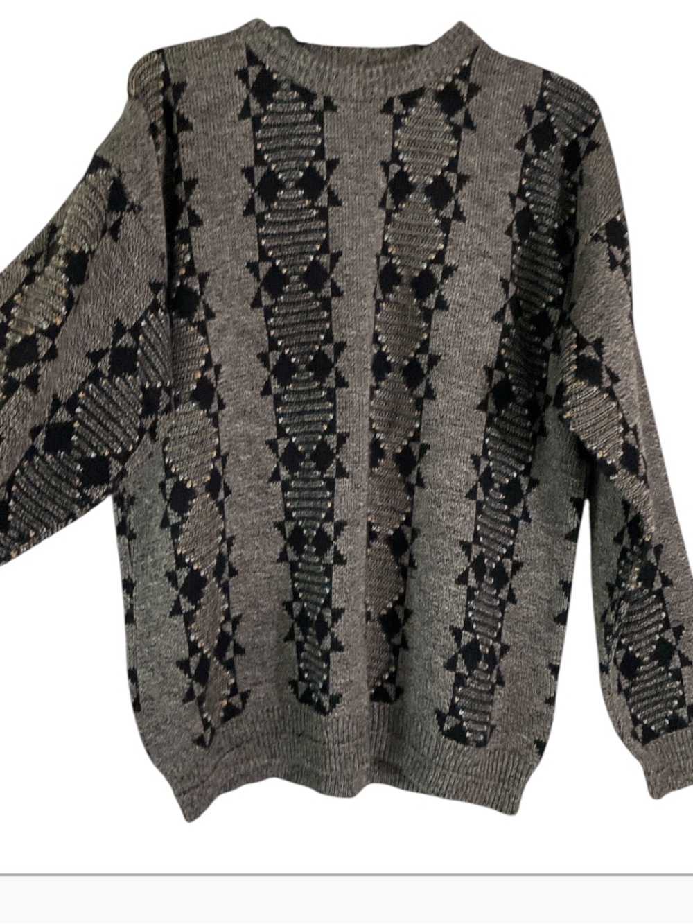 Crew neck geometric classic knit men’s sweater  90s medium vgt grandpa core